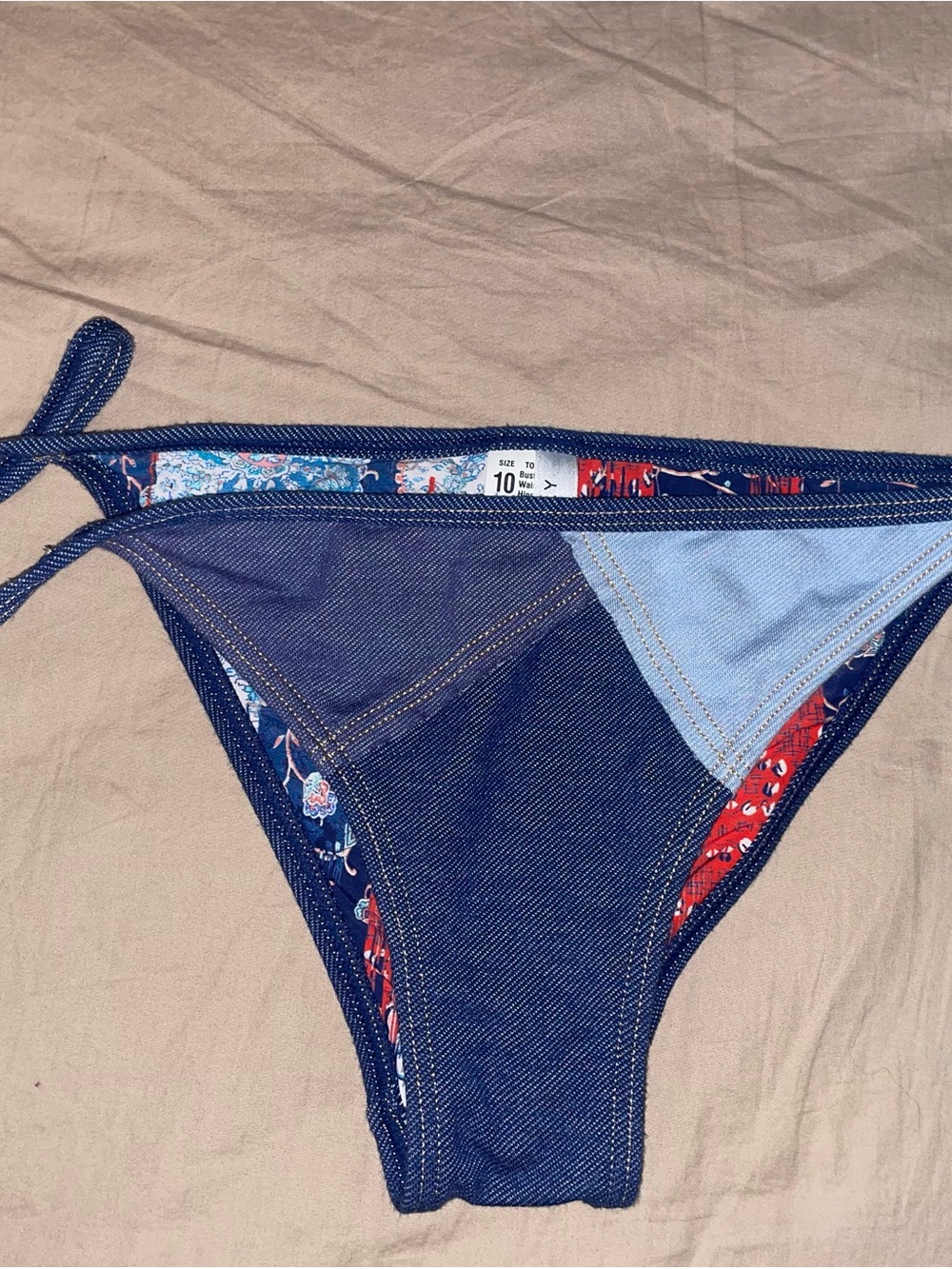 Seafolly Australia Navy jean denim look Print Bikini Bottom